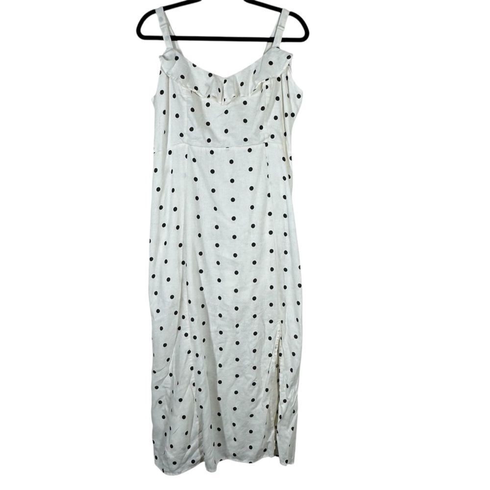 Old Navy Ruffle Polka Dot Midi Dress Black Cream Leg Slit Women’s Size XL